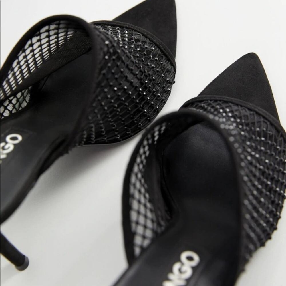 Mango Black Mesh Beaded Slip On Mule Heels Size 37 US size 6.5 - Picture 3 of 10